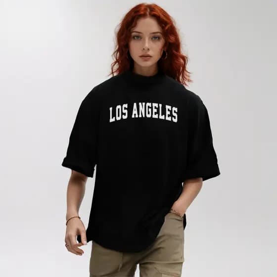 Camiseta Oversized Feminina Los Angeles Camisa Masculina Larga StreetWear 100% Algodão Estilo de Rua