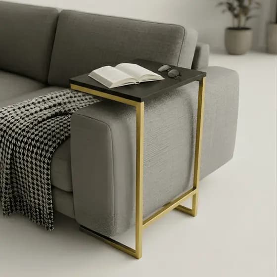 Mesa de Apoio Zafira Pés de Metal Estilo Industrial p/ Sofá Cama Canto