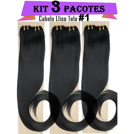 Kit 3 PCS Cabelo Orgânico Liso Na Tela 70Cm Tecido Similar humano Sem Brilho Aceita Chapinha