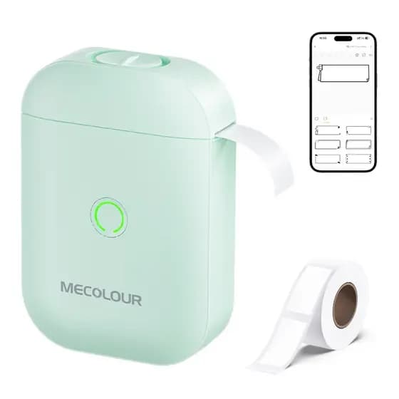 MECOLOUR Etiqueta Térmica Portátil Mini Impressora + 1 Rolo Compatível Android E Ios Home Escritório Escola Supermercado