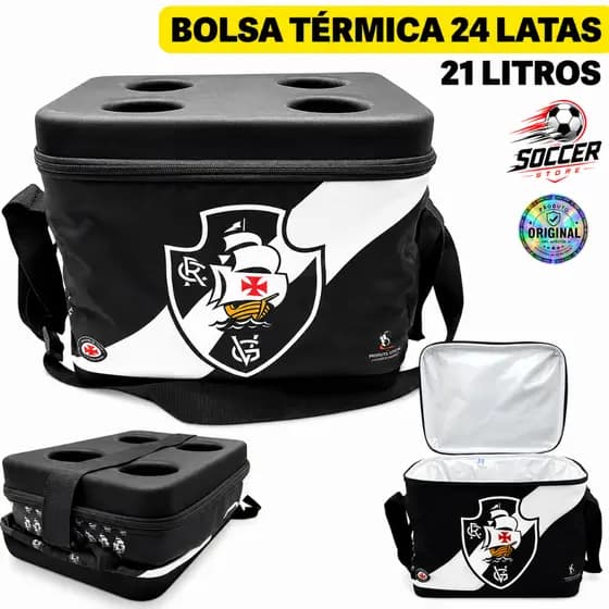 Bolsa Térmica Vasco Gama 24 Latas + Gelo Porta Copo Impermeável 21L Cooler Térmico Presente Futebol