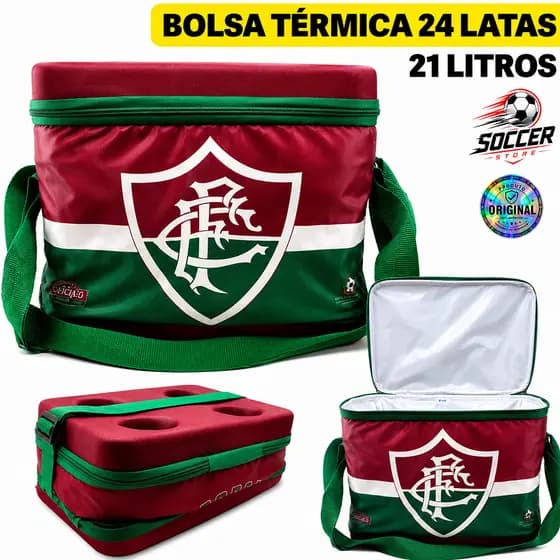 Bolsa Térmica Fluminense 24 Latas + Gelo Porta Copo Impermeável 21L Cooler Térmico Presente Futebol