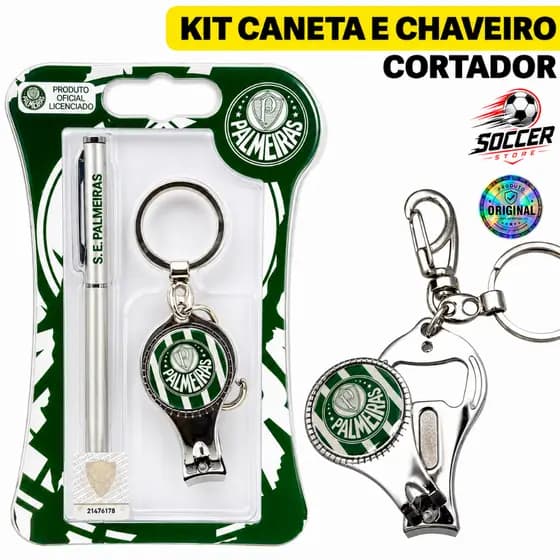 Kit Conjunto Palmeiras Caneta Chaveiro Cortador Presente Torcedor Oficial Original Futebol Clube