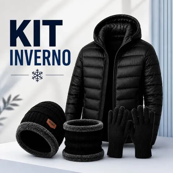 Kit Inverno Jaqueta Puffer Gorro Cachecol Luvas Confortável