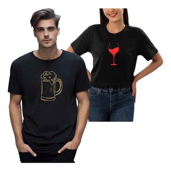 Camiseta Casal Copo Cerveja Taça Vinho Criativa Kit Namorado