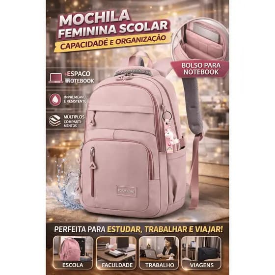 Mochila Bolsa Feminina Escolar Universitária De Viagem Moda Casual Unissex