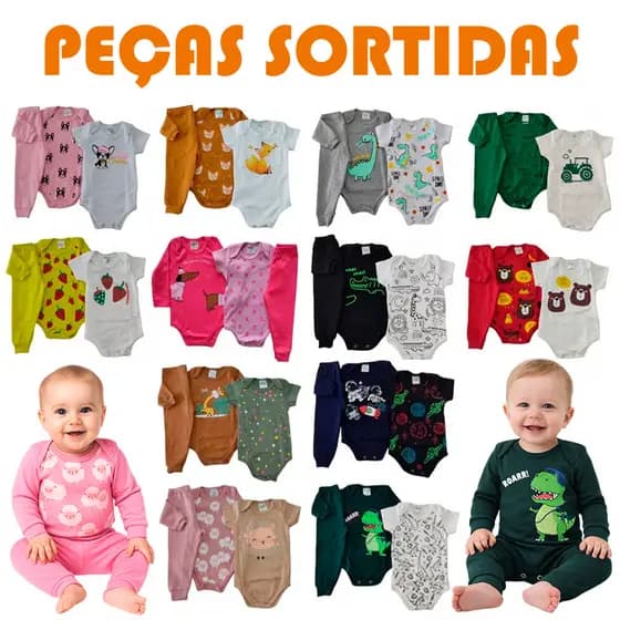 Kit 9 Peças Sortido Body de Bebê Menino Menina Roupa de Inverno Manga Longa e Curta Conjunto Para Bebê Tamanho RN ao GG