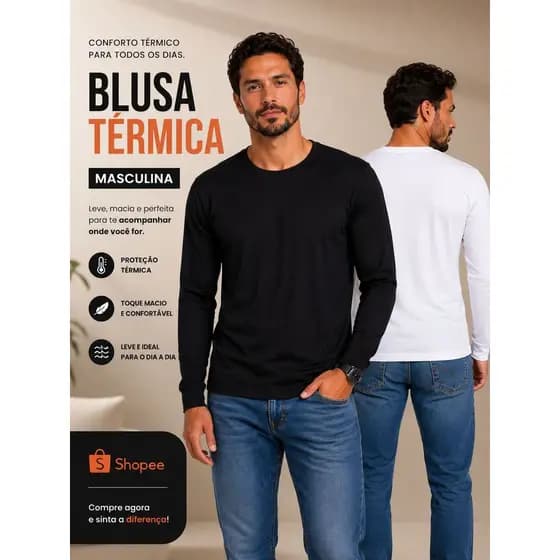 Blusa Masculina Segunda Pele Térmica Peluciada Forrada Flanelada Manga Longa Inverno Frio