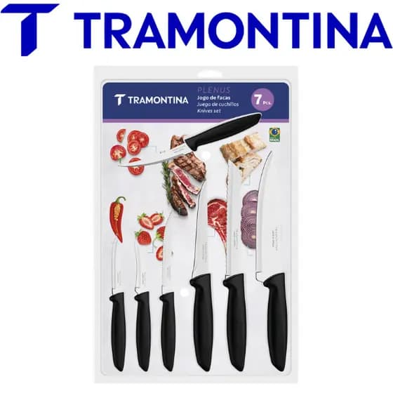 Kit Facas Tramontina Plenus 7Pcs Inox Cabo Polipropileno Preto