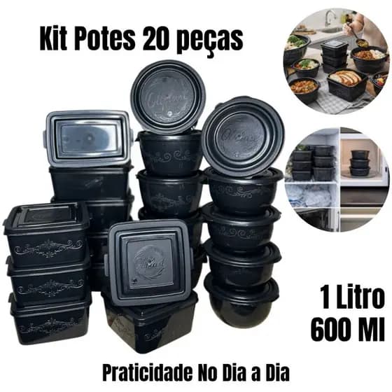 Kit 20 Potes Plásticos com Tampa | Organizadores de Alimentos | Freezer, Microondas e Lava Louça
