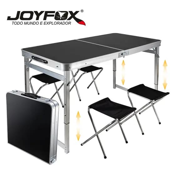 120x60x70CM Mesa Dobrável Com 4 Cadeiras de Alumínio Portátil Vira Maleta Camping Praia JOYFOX