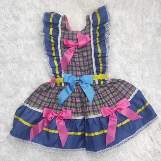 Vestido Festa Junina Infatil Xadrez sem Manga - Confecções 4 Cabeças
