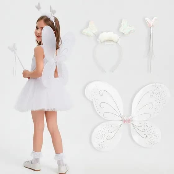 Asa de Borboleta Infantil de Carnaval Com Tiara e Varinha Azul