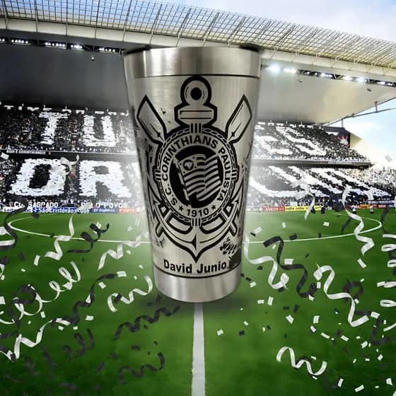 Copo Térmico Personalizado 360° Corinthians Quente Frio 473ml Aço Inox Com Tampa Abridor De Garrafas