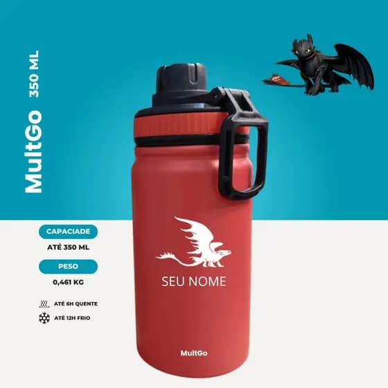 Garrafa Térmica 350ml Inox Espacial Quente e Frio Com Isolamento Térmico Como Treinar Seu Dragão