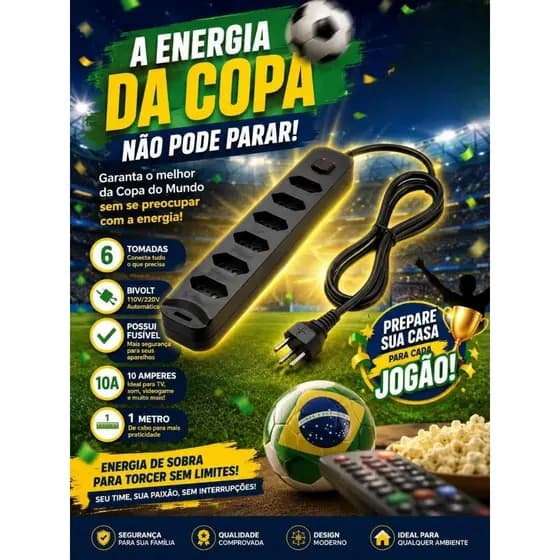 Filtro de Linha 6 Tomadas 10A Bivolt 127V/220V com Fusível de Proteção