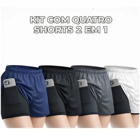 Kit 4 Shorts Feminino 2 em 1 Compressão Academia Corrida Fitness