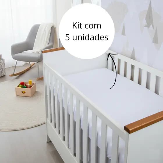 Kit 5 Lençol Cores Iguais 130x70cm Berço de Bebê Padrão Americano com Elástico Antialérgico
