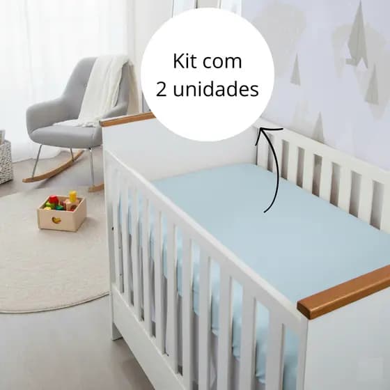Kit 2 Lençol Berço 130x70cm AMERICANO Percal 400 Fios Super Macio com Elástico