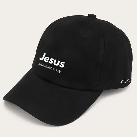 bone baseball preto Masculino Jesus Ama Muito Voce