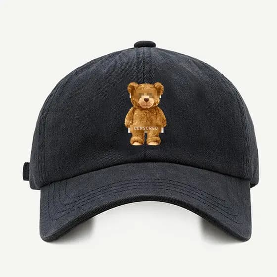 Bone baseball Masculino Bege Preto Branco Urso Censurado