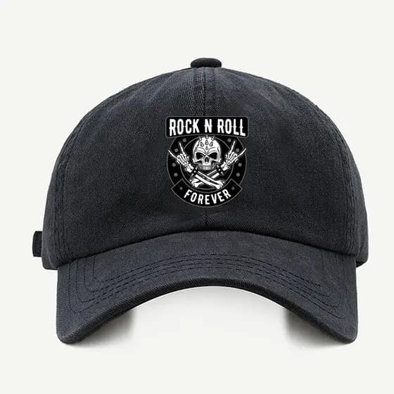 Bone baseball Masculino Bege Preto Branco Forever Rock And Roll