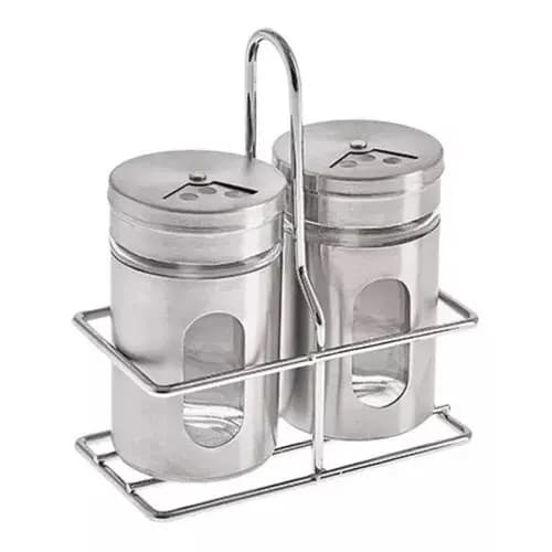 SALEIRO E PIMENTEIRO DE AÇO INOX COM SUPORTE - HAUSKRAFT