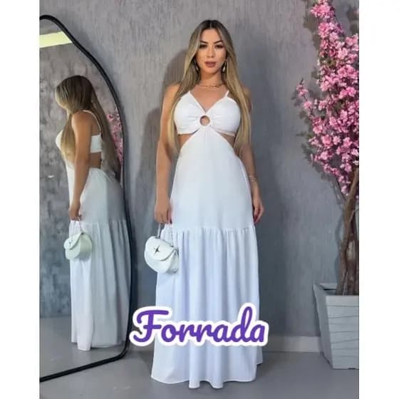 VESTIDO LONGO FORRADA COM BOJO VERÃO ABERTO COSTAS COM ARGOLA