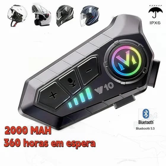 Fone de Ouvido de Capacete Moto Bluetrooth Controle De Voz Y10 IPX6 à prova d'água Intercom