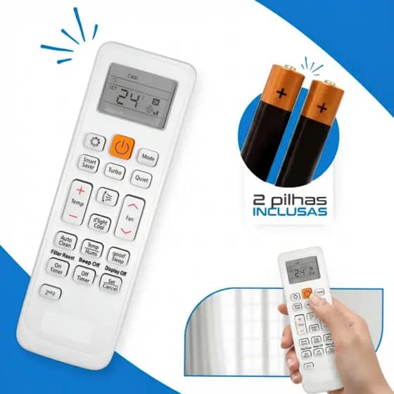Controle Remoto Para Ar Condicionado Samsung Split Virus Doctor Inverter + 2 Pilhas - Montza