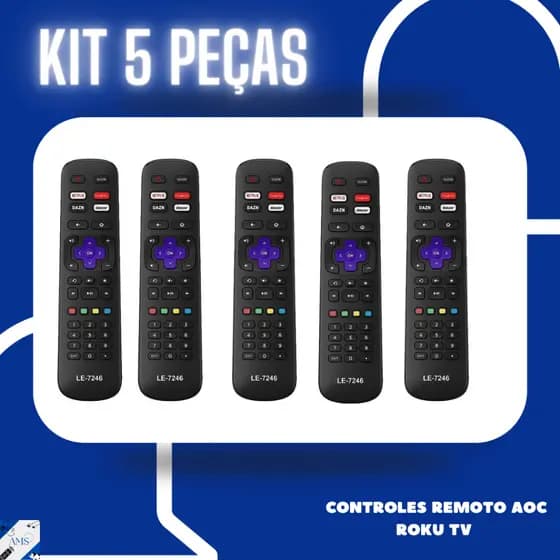 Kit 5 peças de controle remoto compatível com Tv AOC Ro ku 9091