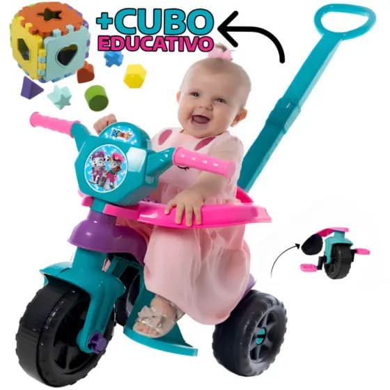 Motoca Triciclo Kendy + Cubo Diversas Cores Vilotrol Com Protetor Pedal Apoio Para os Pés Para Todas as Idades