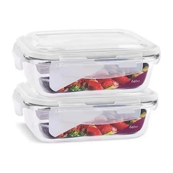 Kit 2 Potes de Vidro 640 ml Hermético Marmita Fit com Tampa 4 Travas