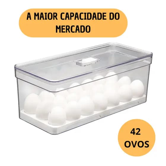 Porta Ovos 42un Grande Organizador de Geladeira Acrílico Tampa com Respiro Acrílico Resistente