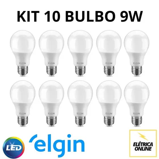 KIT 10 Lâmpadas Bulbo LED 9W A60 BRANCA - ELGIN