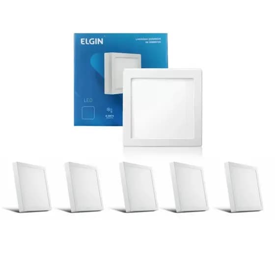 KIT 5 Painel Plafon Led Sobrepor Quadrado 18w 6500K Elgin