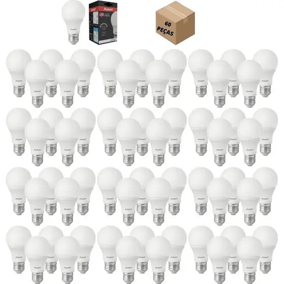 KIT 60 Lâmpadas Bulbo LED 9W A60 BRANCA - AVANT