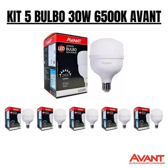 KIT 5 Lâmpada Bulbo Led 30w Bivolt 6500K E27 - AVANT