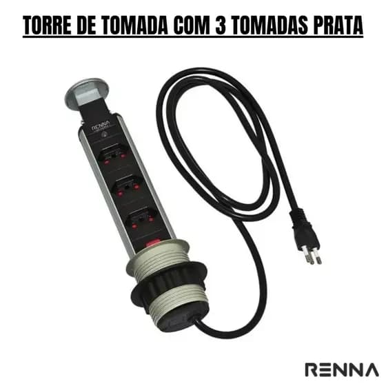 TORRE DE TOMADA COM 3 TOMADAS PRATA - RENNA