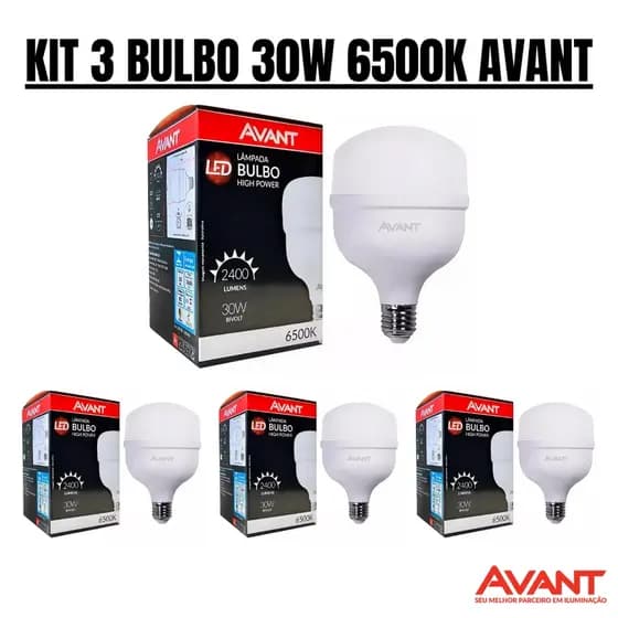 KIT 3 Lâmpada Bulbo Led 30w Bivolt 6500K E27 - AVANT