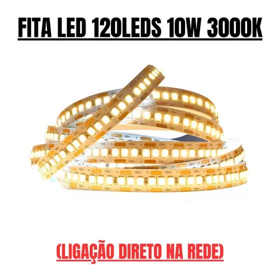 FITA LED 120LEDS 10W/M 3000K 127V - ROLO 10M