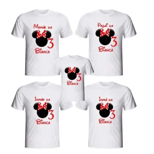 Kit 5 Camiseta Personalizada Branca Personalizada para aniversário festa
