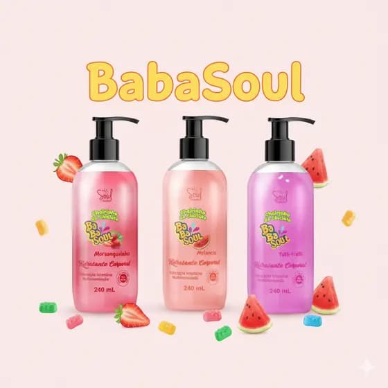 Hidratante Corporal BabaSoul Soul Melancia Morango Tuti Frutti Cosméticos 240ml