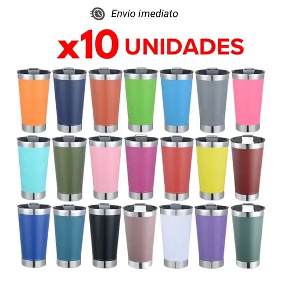 Kit 10 Copos Térmicos 473 ml Inox com Tampa e Abridor com caixa