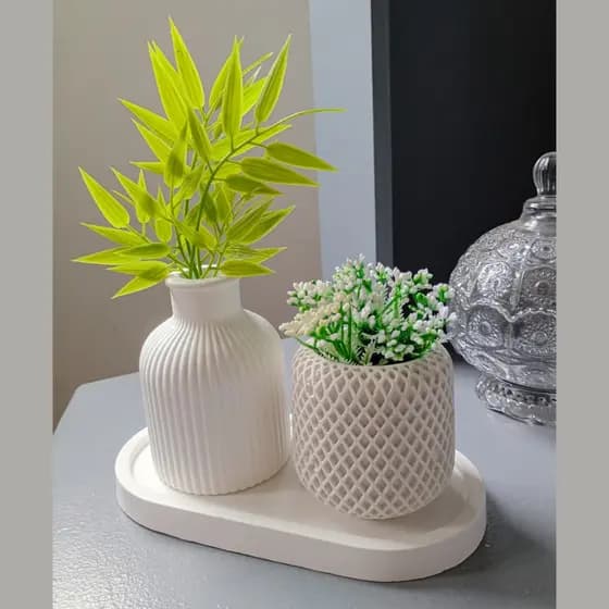 Kit Decorativo Vasos e Bandeja Hope de Gesso