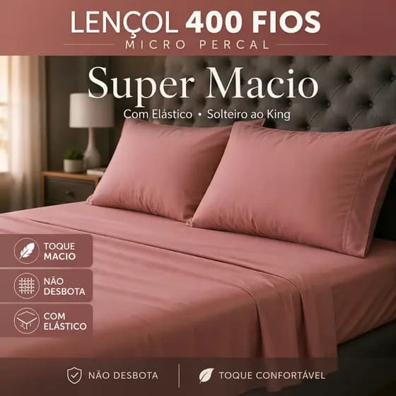 Jogo de Lençol 400 Fios Micropercal com Elástico Lençol Avulso Fronha Solteiro Casal Queen King