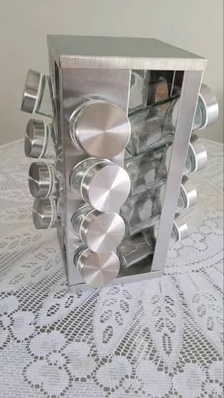 Porta Tempero Giratório de Inox Suporte Condimento 16 Potes