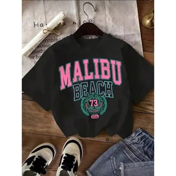 Camiseta Tradicional Malibu Slim Basica Verão Estampada de Algodão Feminina