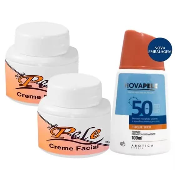 KIT 2 NOVA PELE CREME FACIAL+PROTETOR SOLAR FPS 50