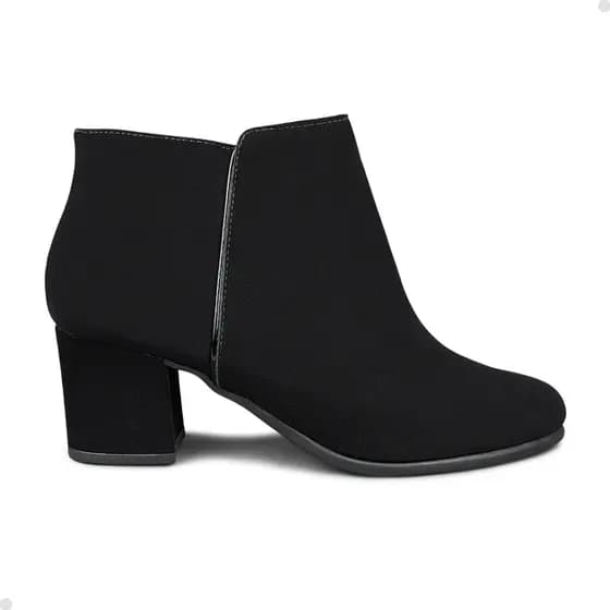 Bota Feminina Salto Baixo Bloco Preta Detalhe Zíper Inverno